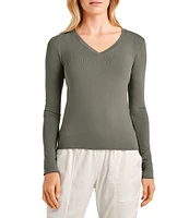 Splendid Bamboo Jersey V-Neck Long Sleeve Tee