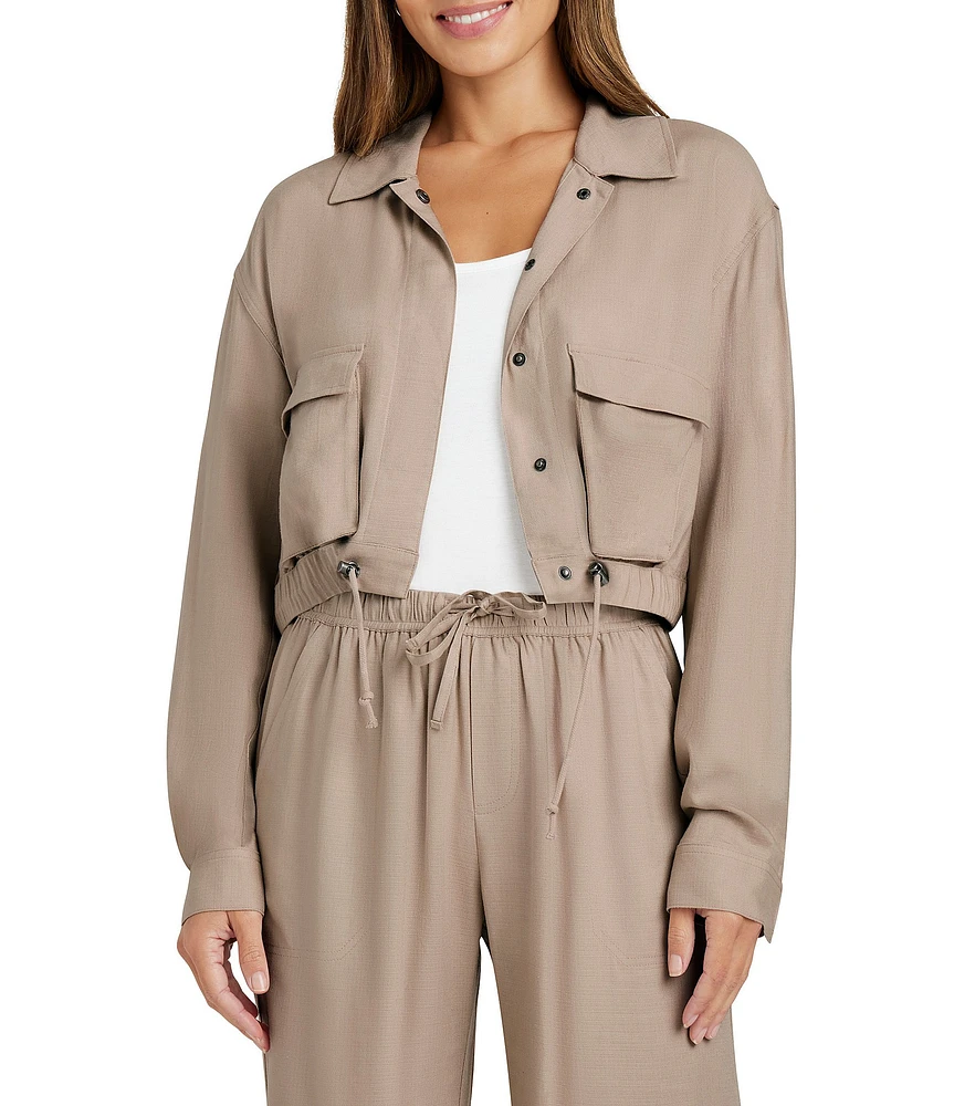 Splendid Breanne Chambray Point Collar Snap Front Jacket