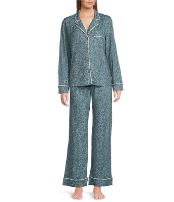 Splendid Brushed Jersey Notch Collar & Long Pant Floral Vine Shadow Pajama Set