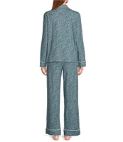 Splendid Brushed Jersey Notch Collar & Long Pant Floral Vine Shadow Pajama Set