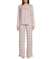 Splendid Brushed Jersey Notch Collar & Long Pant Plaid Pajama Set