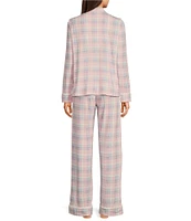 Splendid Brushed Jersey Notch Collar & Long Pant Plaid Pajama Set