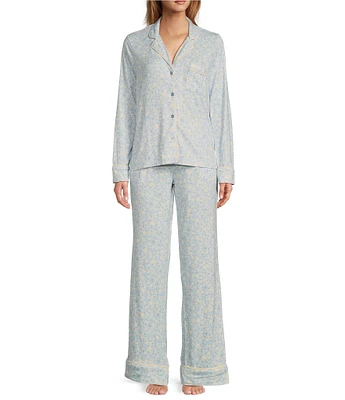 Splendid Brushed Jersey Notch Collar & Long Pant Starry Sky Pajama Set