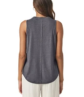 Splendid Cady Linen Blend Knit Crew Neck Sleeveless Tank