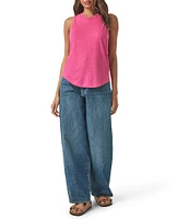 Splendid Cady Linen Blend Knit Crew Neck Sleeveless Tank
