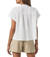 Splendid Catalina Knit Linen Blend Crochet Crew Neck Short Sleeve Blouse