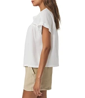 Splendid Catalina Knit Linen Blend Crochet Crew Neck Short Sleeve Blouse