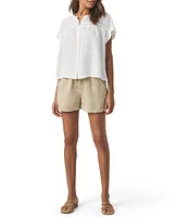 Splendid Catalina Knit Linen Blend Crochet Crew Neck Short Sleeve Blouse