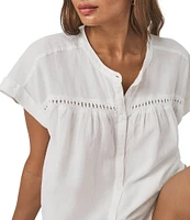 Splendid Catalina Knit Linen Blend Crochet Crew Neck Short Sleeve Blouse
