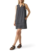 Splendid Catalina Woven Crochet Linen Blend V-Neck Sleeveless A-Line Mini Dress