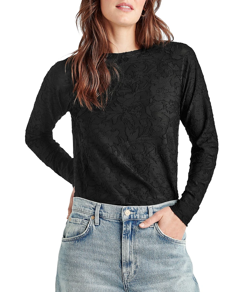 Splendid Cecelia Floral Burnout Crew Neck Long Sleeve Tee