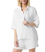 Splendid Coastal Knit Notch Collar 3/4 Sleeve Polo Top