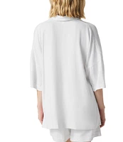 Splendid Coastal Knit Notch Collar 3/4 Sleeve Polo Top