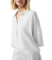 Splendid Coastal Knit Notch Collar 3/4 Sleeve Polo Top