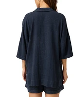 Splendid Coastal Knit Notch Collar 3/4 Sleeve Polo Top