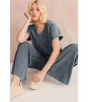 Splendid Coordinating Indigo Wide Leg Cotton Knit Pants