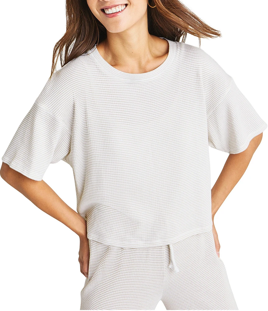 Splendid Cotton Knit Stripe Print Crew Neck Short Sleeve Tee Shirt