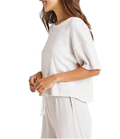 Splendid Cotton Knit Stripe Print Crew Neck Short Sleeve Tee Shirt