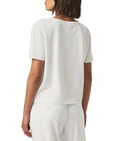 Kacey Crochet Knit V-Neck Short Sleeve Tee Shirt
