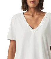 Kacey Crochet Knit V-Neck Short Sleeve Tee Shirt