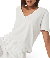 Kacey Crochet Knit V-Neck Short Sleeve Tee Shirt
