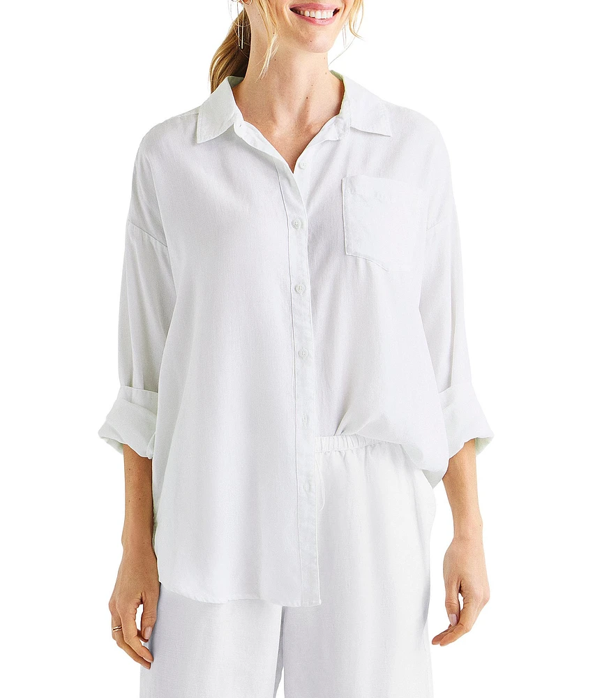 Splendid Dawson Linen Blend Long Sleeve Button Down Top