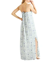 Splendid Easy Woven Print Scoop Neck Sleeveless Tie Strap Slip Maxi Dress