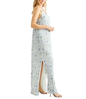 Splendid Easy Woven Print Scoop Neck Sleeveless Tie Strap Slip Maxi Dress