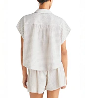 Splendid Gabrielle Crinkle Gingham Collar Neck Short Sleeve Button Front Top