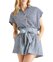 Splendid Gabrielle Crinkle Gingham Front Tie Pull-On Shorts