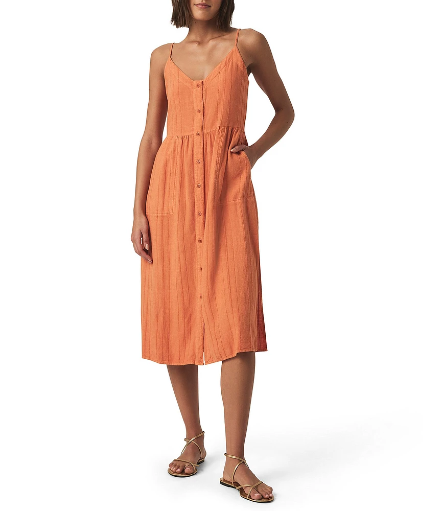 Splendid Gabrielle Knit Linen Blend V-Neck Sleeveless A-Line Midi Dress