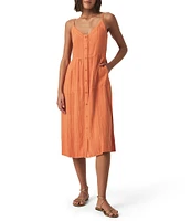 Splendid Gabrielle Knit Linen Blend V-Neck Sleeveless A-Line Midi Dress