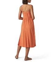Splendid Gabrielle Knit Linen Blend V-Neck Sleeveless A-Line Midi Dress