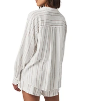 Splendid Gabrielle Knit Stripe Print Collar Long Sleeve Coordinating Button Front Shirt