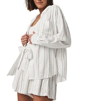 Splendid Gabrielle Knit Stripe Print Collar Long Sleeve Coordinating Button Front Shirt