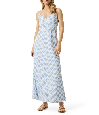 Splendid Gisele Knit Striped V-Neck Sleeveless A-Line Maxi Dress