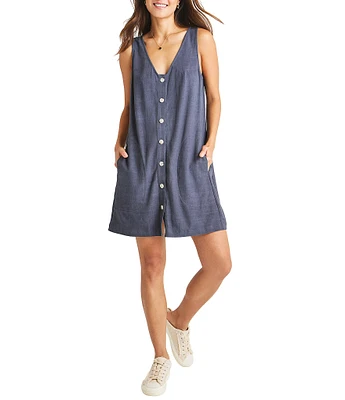 Splendid Haley Linen V-Neck Button Down Shift Dress