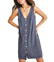 Splendid Haley Linen V-Neck Button Down Shift Dress