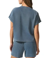 Splendid Indigo Cotton Knit Crew Neck Short Sleeve Coordinating Sweatshirt