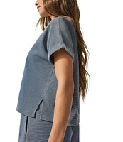 Splendid Indigo Cotton Knit Crew Neck Short Sleeve Coordinating Sweatshirt
