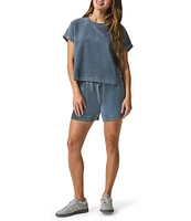 Splendid Indigo Cotton Knit Crew Neck Short Sleeve Coordinating Sweatshirt