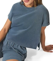 Splendid Indigo Cotton Knit Crew Neck Short Sleeve Coordinating Sweatshirt