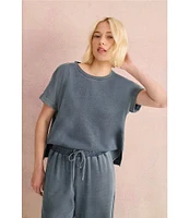 Splendid Indigo Cotton Knit Crew Neck Short Sleeve Coordinating Sweatshirt