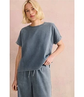 Splendid Indigo Cotton Knit Crew Neck Short Sleeve Coordinating Sweatshirt