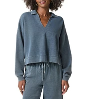 Splendid Indigo Polo V-Neck Long Sleeve Sweatshirt