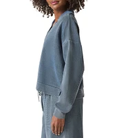 Splendid Indigo Polo V-Neck Long Sleeve Sweatshirt