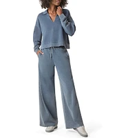 Splendid Indigo Polo V-Neck Long Sleeve Sweatshirt