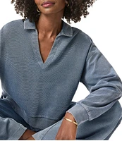 Splendid Indigo Polo V-Neck Long Sleeve Sweatshirt