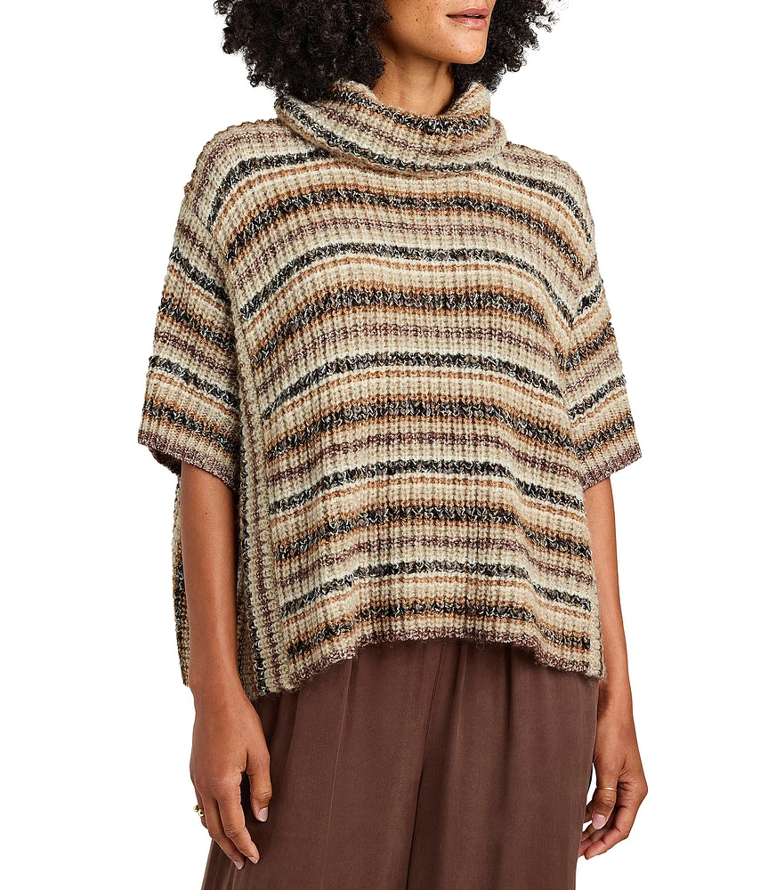 Splendid Jeanette Sweater Poncho Turtleneck Short Sleeve Sweater