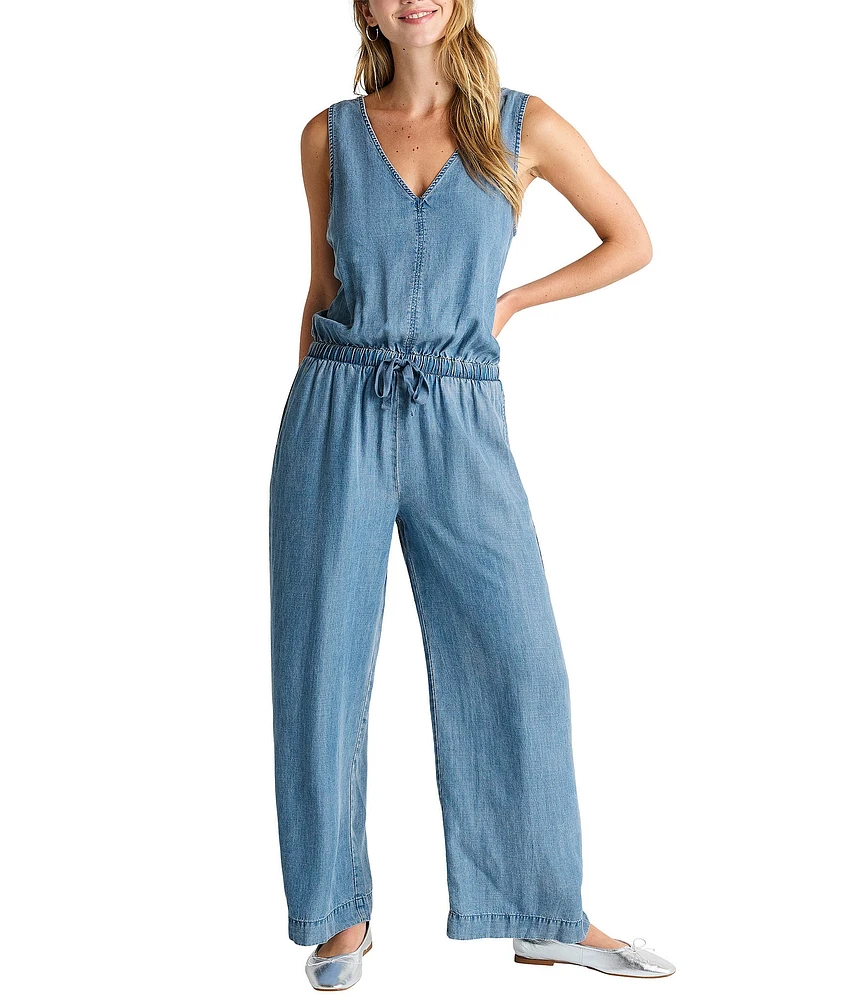 Splendid Kali Chambray V-Neck Sleeveless Jumpsuit